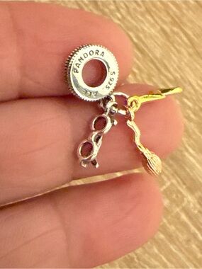 Pandora Silver & Gold Two-Tone Charm Dangle with Glasses and Broomstick
